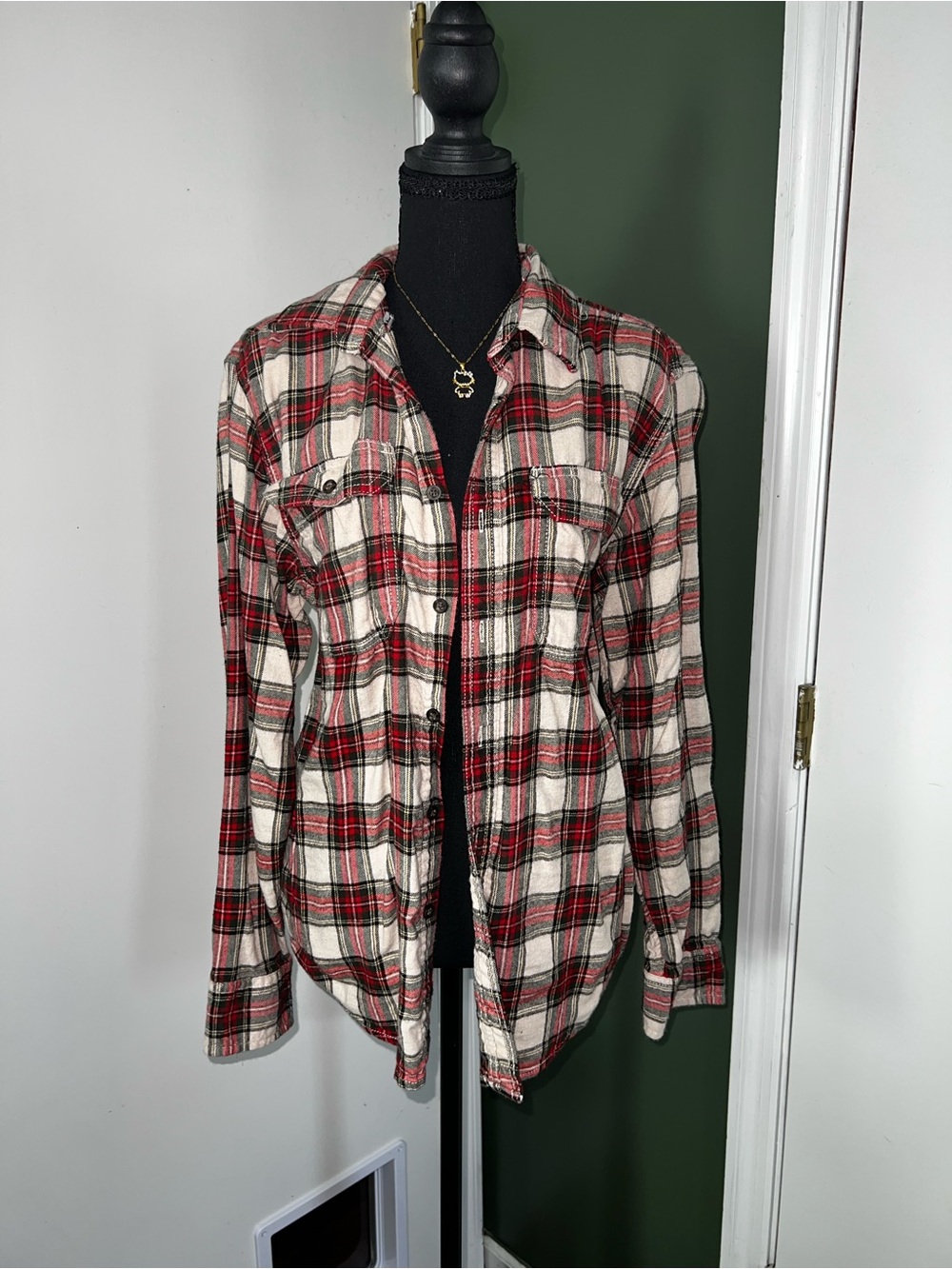 Women’s Red and Black Plaid Button-Up Shirt